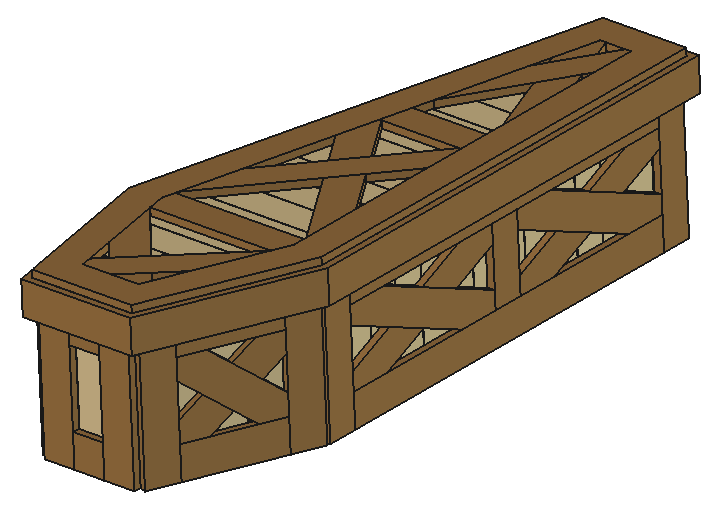 Royal Oak Adult Coffin — axonometric render
