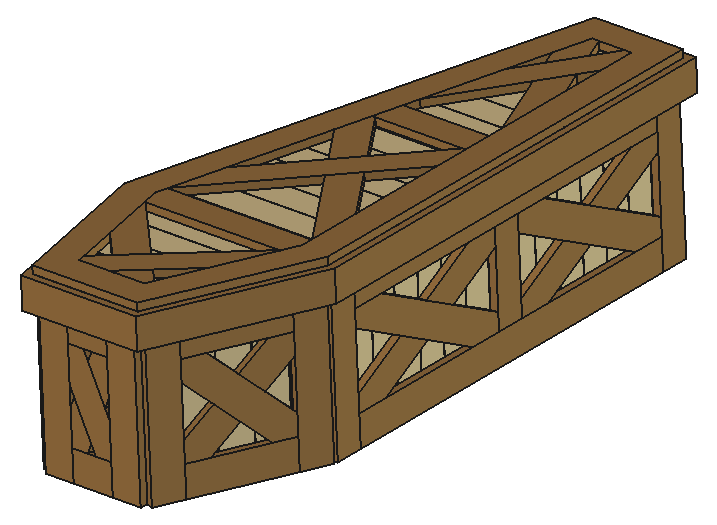Mahogany Vault Coffin — axonometric render